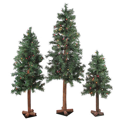Northlight Pre-lit Slim Woodland Alpine Artificial Christmas Trees, 3 pc.