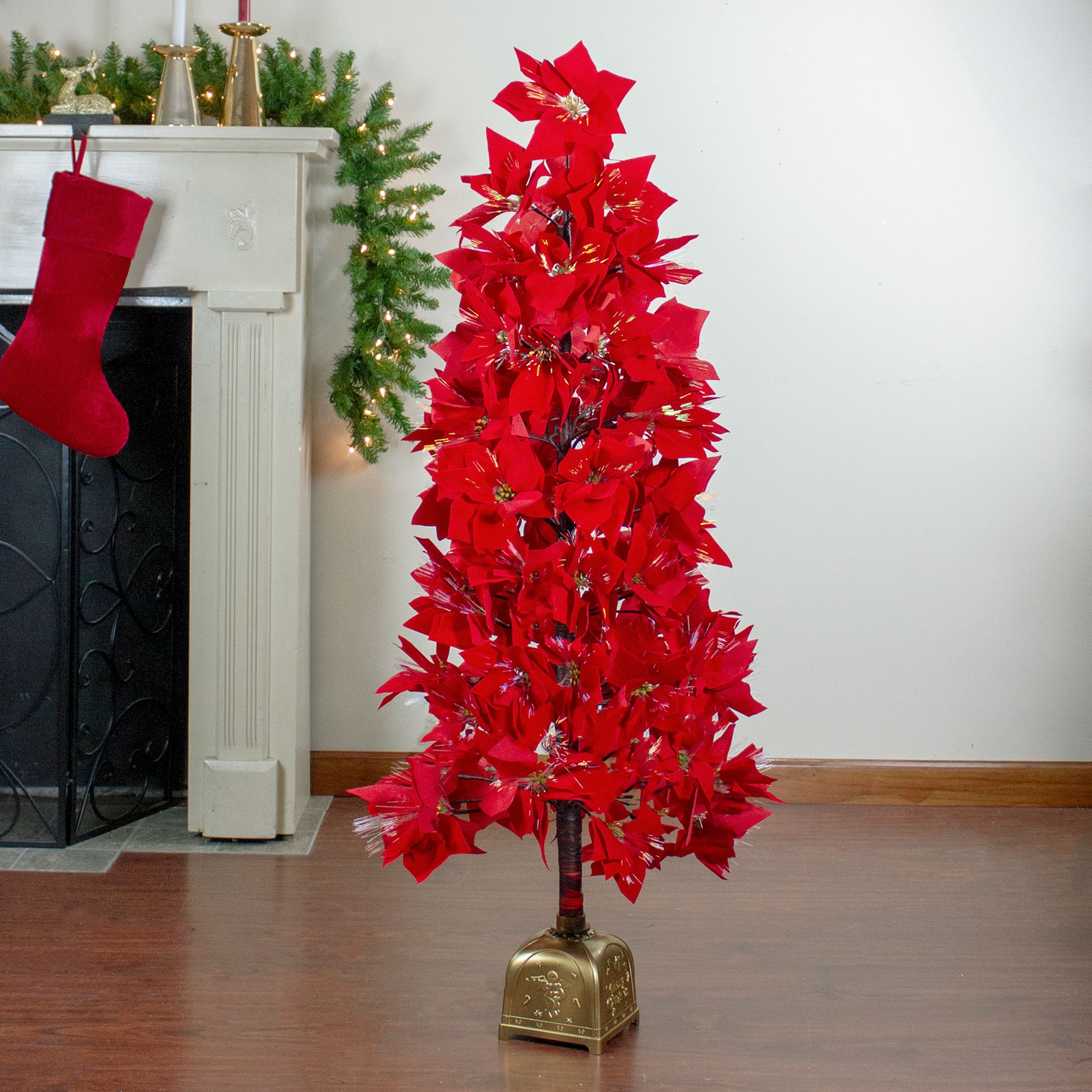 Northlight 4' Pre-lit Red Poinsettia Christmas Tree