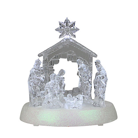 Northlight 7.5" Lighted Holy Family in Stable Nativity Scene