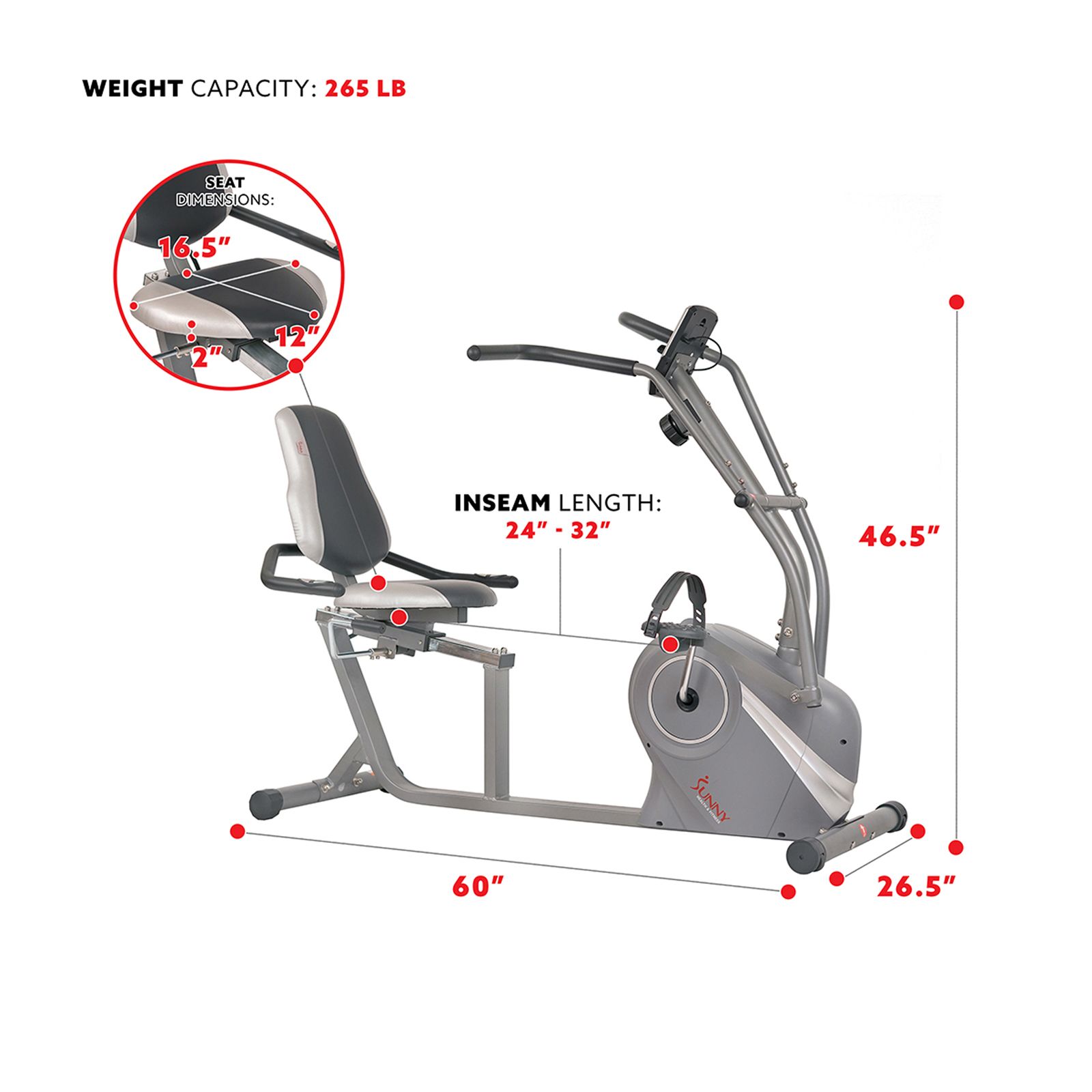 Sunny Health & Fitness SF-RB4936 Cross Trainer Magnetic Recumbent Bike