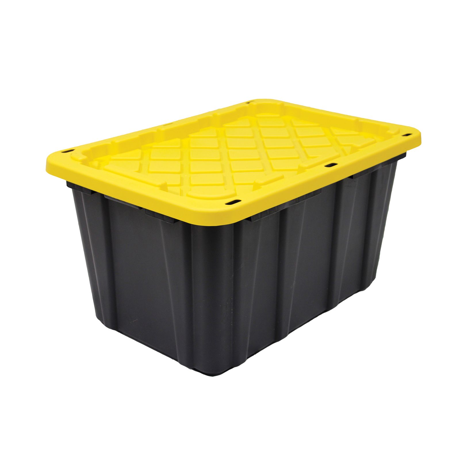 Plastic Storage Bin with Lid, 27 Gallon, Black and Yellow