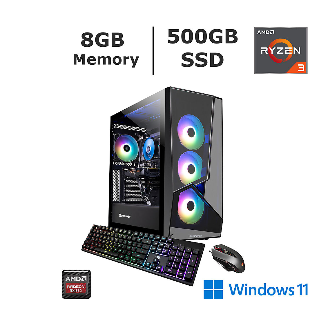 iBUYPOWER SlateMR295a Gaming PC, Ryzen 3 3100, RX550 2GB, 8GB RAM, 500 GB  SSD