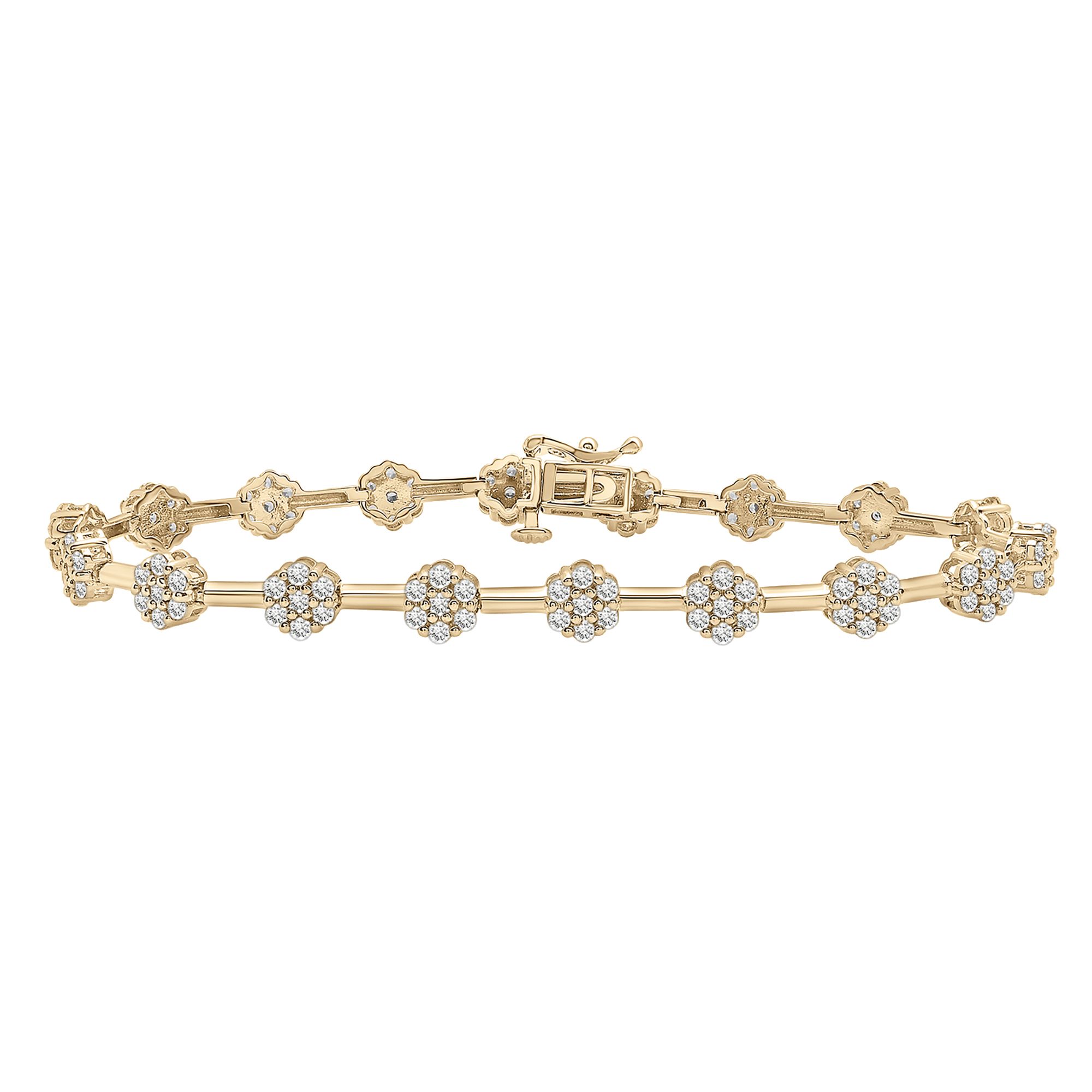 2 ct. t.w. Diamond Flowers Bracelet in 14k Yellow Gold