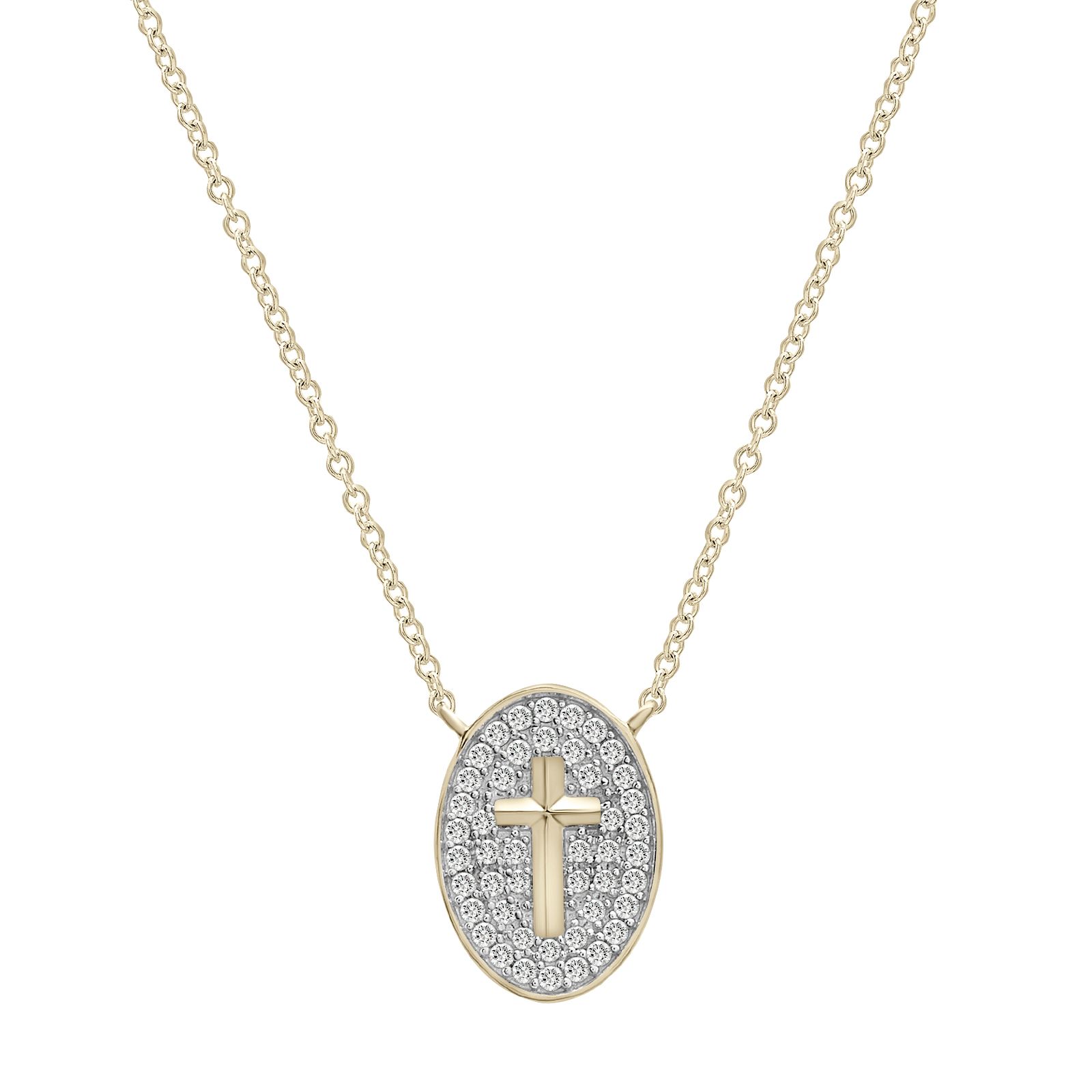 Cross 14k Yellow Gold Pendant Necklace in White Diamonds