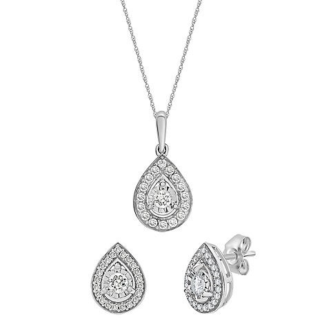 .25 ct. t.w. Diamond Miracle Plate Pear Shape Pendant Earrings in 10k White Gold