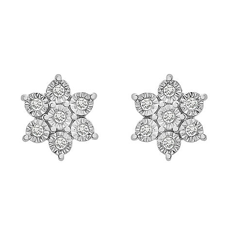 .10 ct. t.w. Diamond Miracle Plate Flower Earrings in Sterling Silver