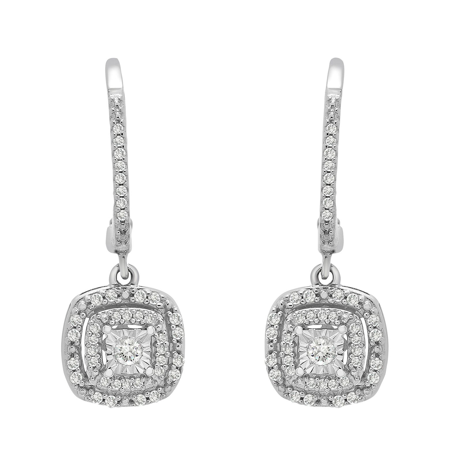 Round Cut Moissanite Floral Halo Drop Hook Earrings For Daily Wear