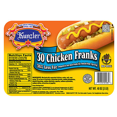 Kunzler Chicken Franks, 3 lbs.