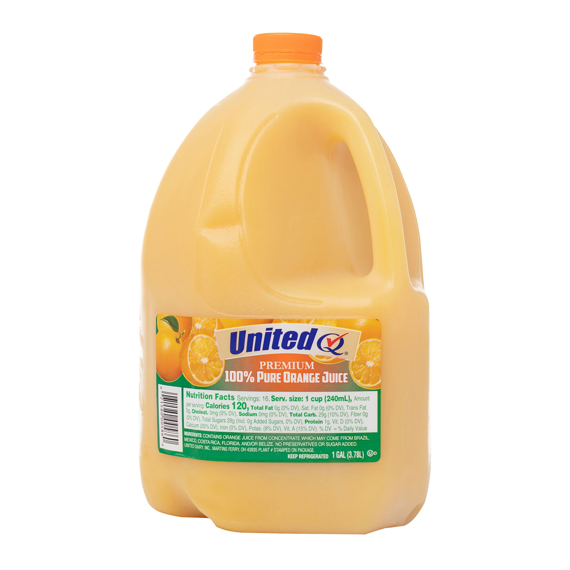 UNITED DAIRY 100% Pure Orange Juice 1 GAL PLASTIC JUG, Orange