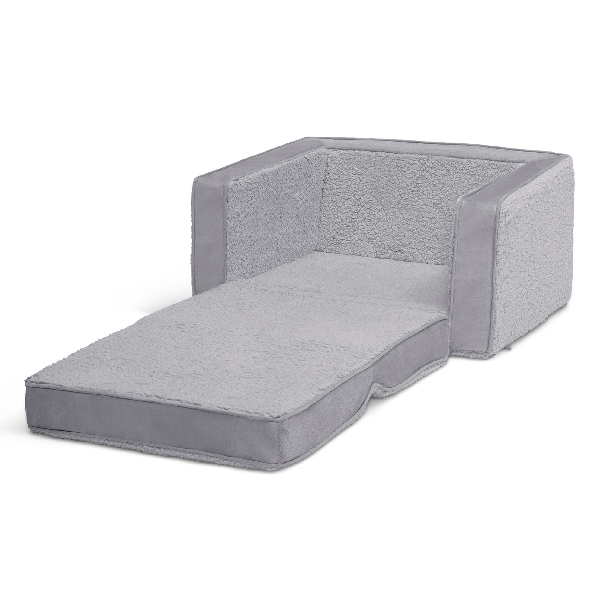 Delta Children Cozee Flip-Out Sherpa 2-in-1 Convertible Chair to Lounger  for Kids, Grey