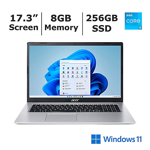 Acer Aspire 3 17.3" HD+ Notebook Laptop, Intel Core i3 Processor, 8GB Memory, 256GB PCIe SSD