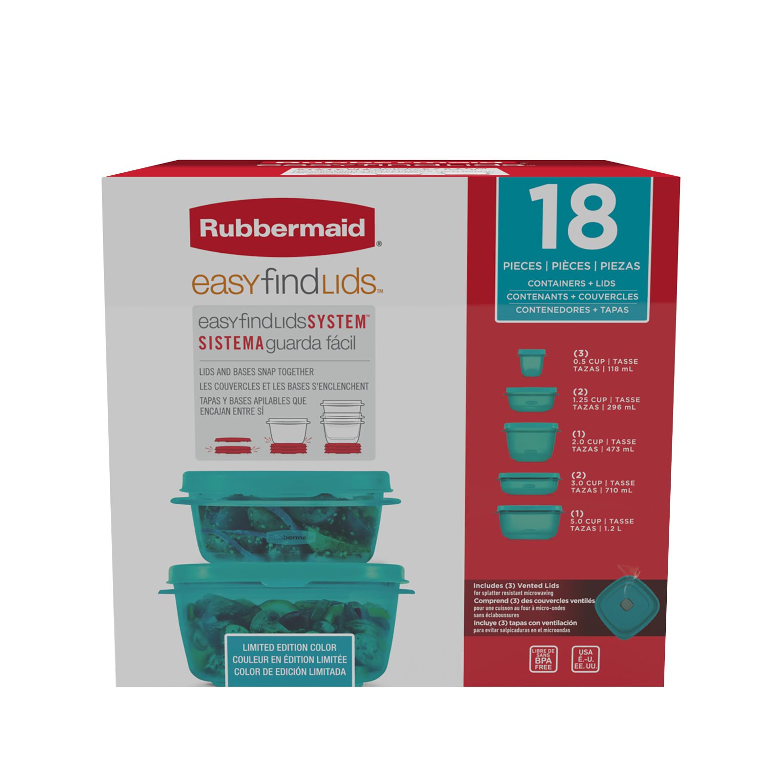 Rubbermaid Easy Find Lids Container, Easy Find Lids, 1.2 Liter, Plastic  Containers