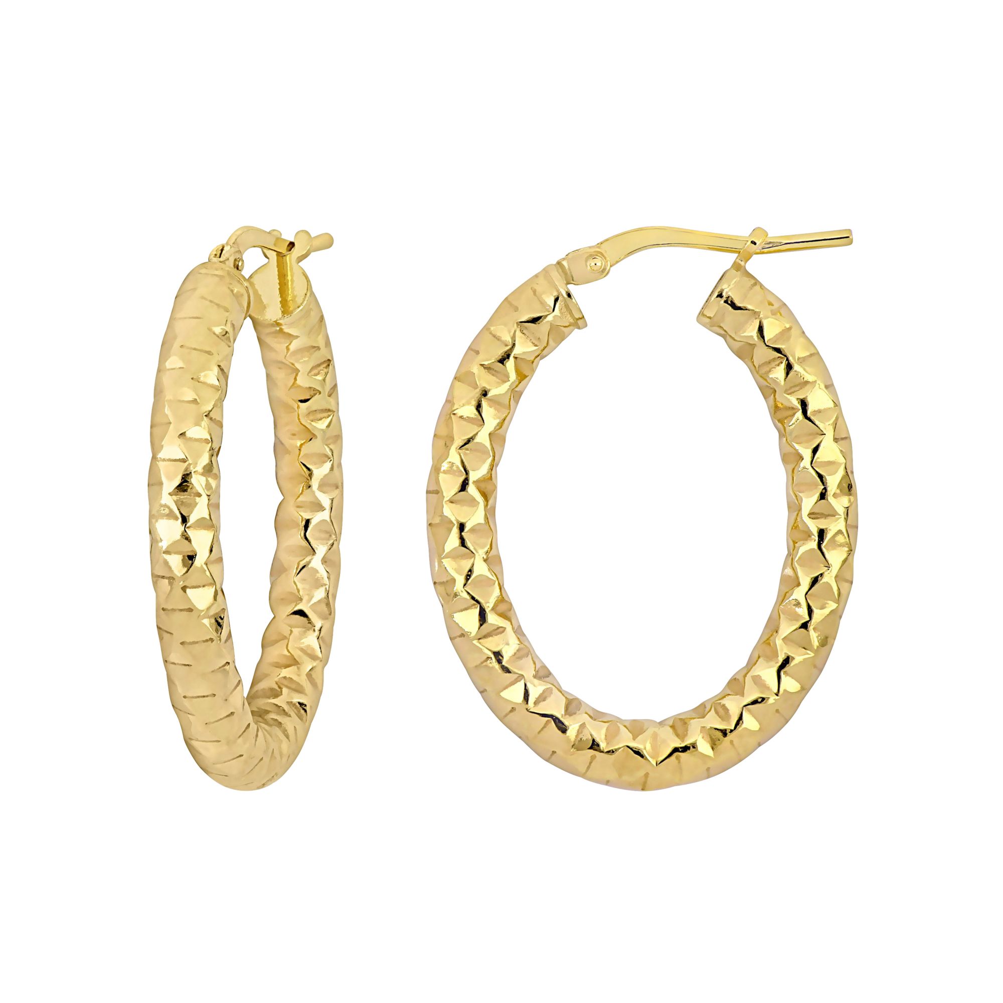 31mm Diamond Cut Hoop Earrings in Yellow Plated Sterling Silver