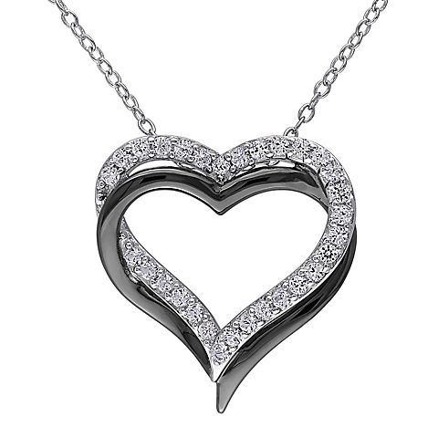 .63 ct. t.g.w. Created White Sapphire Crossover Heart Necklace in Sterling Silver with Black Rhodium