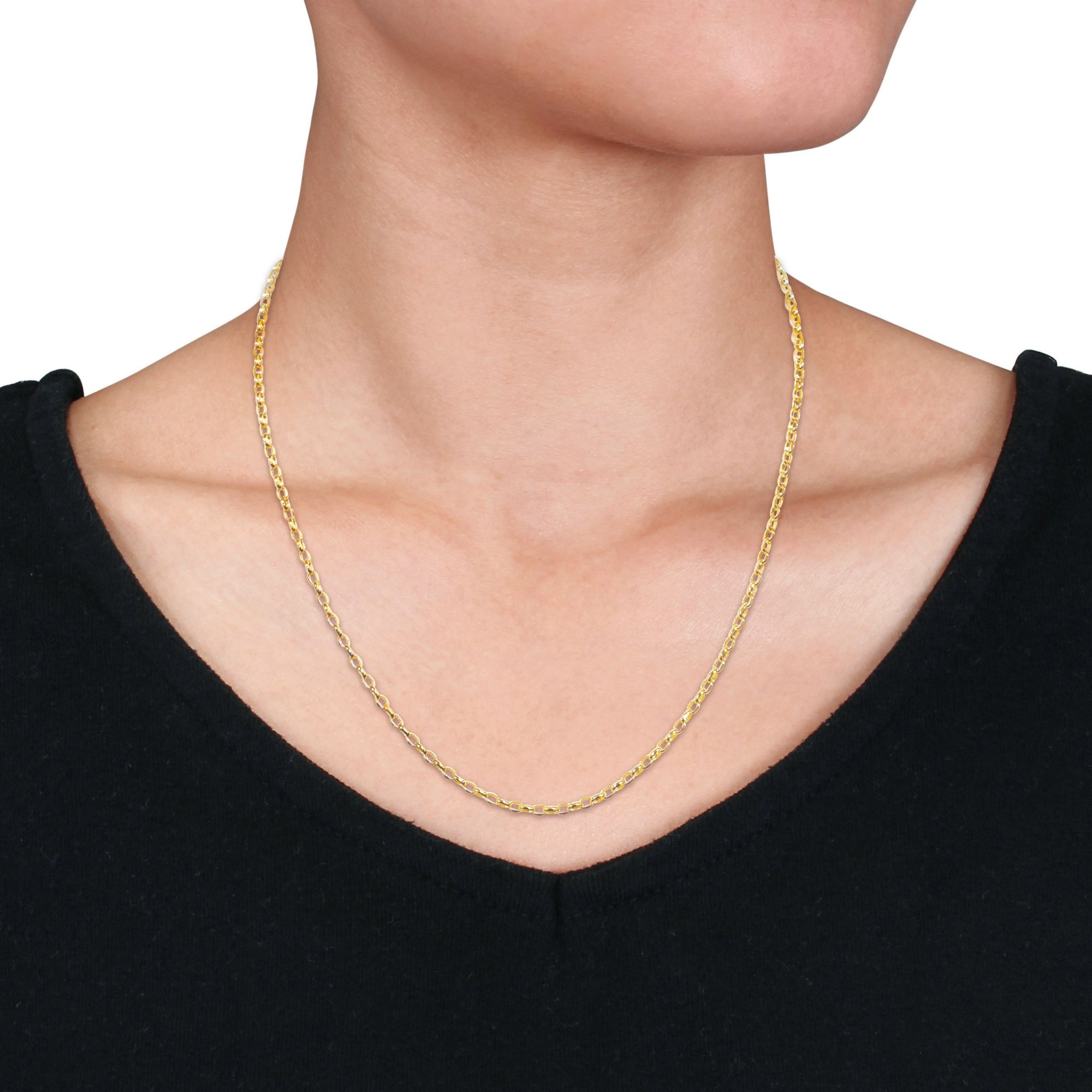 2.2mm Oval Diamond Cut Rolo Chain Necklace in 10k Yellow Gold, 20