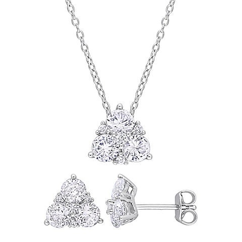3.50 ct. t.g.w. Created White Sapphire 3-Stone Earrings and Necklace in Sterling Silver