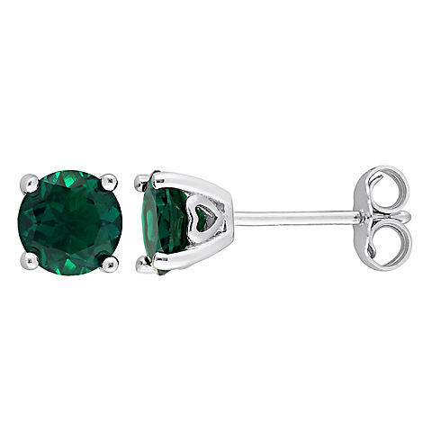 1.63 ct. t.g.w. Created Emerald Stud Earrings in Sterling Silver