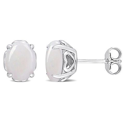 2 ct. t.g.w. Oval Opal Stud Earrings with Heart Design in Sterling Silver