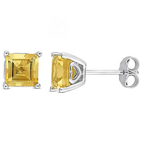 2.10 ct. t.g.w. Square Citrine Stud Earrings in Sterling Silver