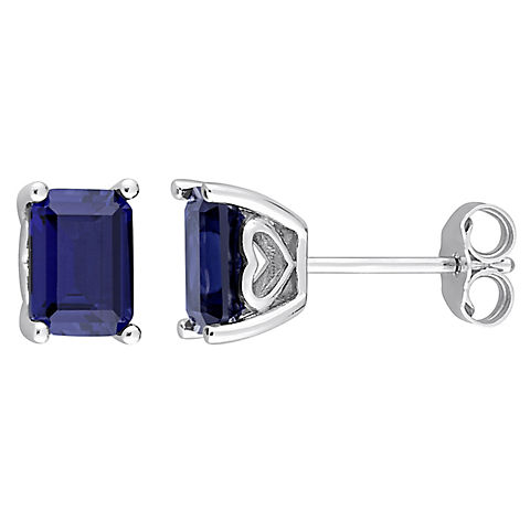 3.20 ct. t.g.w. Octagon Created Blue Sapphire Stud Earrings in Sterling Silver