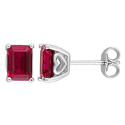 2.63 ct. t.g.w. Octagon Created Ruby Stud Earrings in Sterling Silver