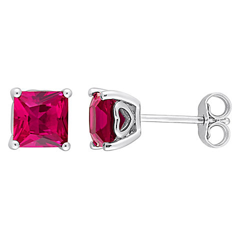 2.33 ct. t.g.w. Square Created Ruby Stud Earrings in Sterling Silver