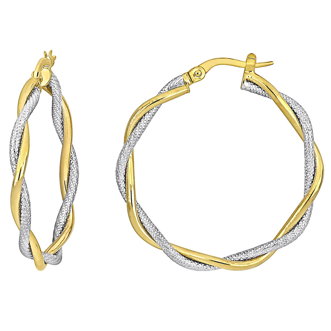 33mm Twisted Hoop Earrings in 10k Two-Tone Yellow and White Gold | BJ\'s  Wholesale Club