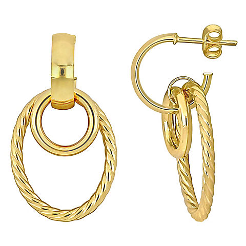 Circle & Oval Hoop Drop Earrings in 14k Yellow Gold