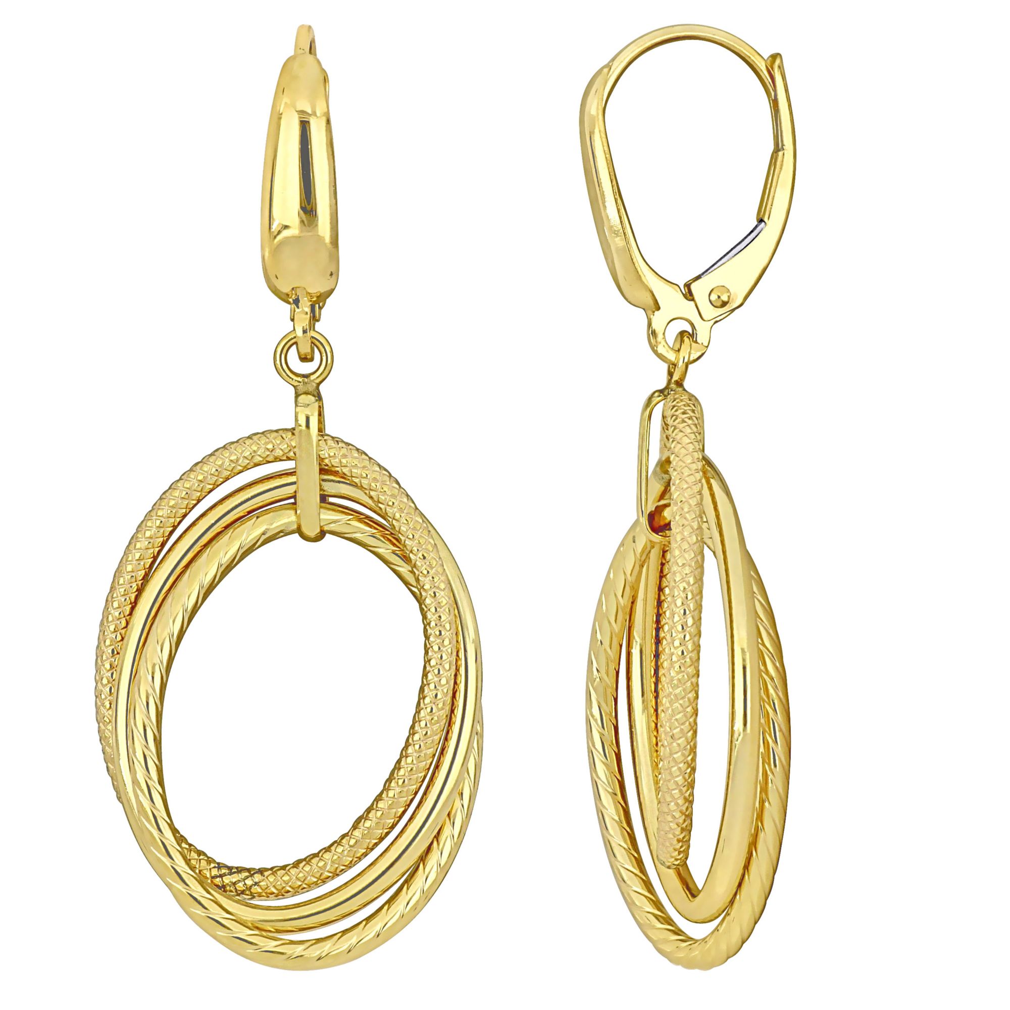 Open Triple Oval Hanging Earrings in 10k Yellow Gold | BJ's