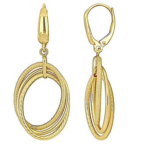 Open Triple Oval Hanging Earrings in 10k Yellow Gold