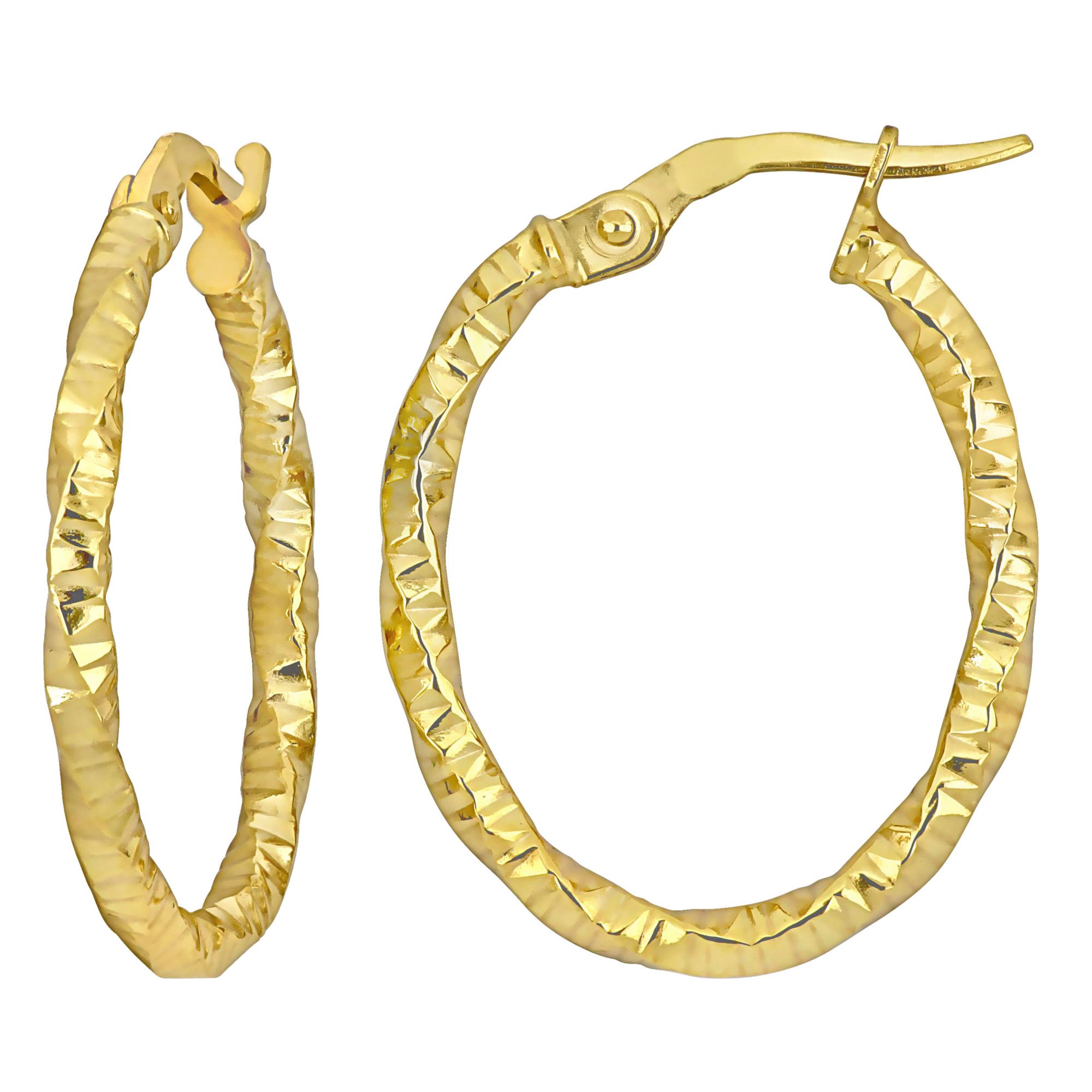 14k Yellow Gold Two Toned Textured Tube Hoop Earrings 19mm-www