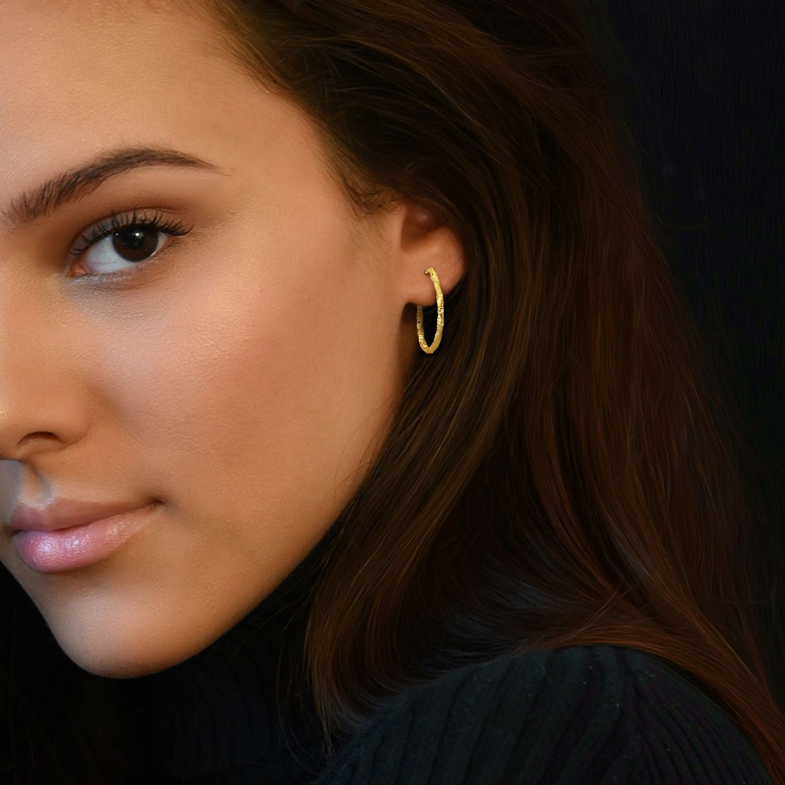 24mm Oval Twisted and Textured Hoop Earrings in 14k Yellow Gold