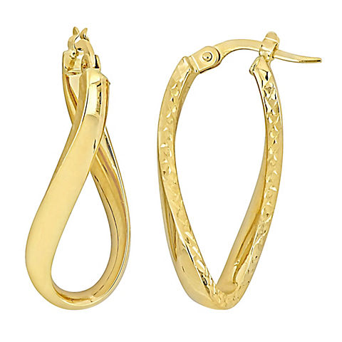 28mm Oval Twist Texture and Polished Hoop Earrings in 14k Yellow Gold