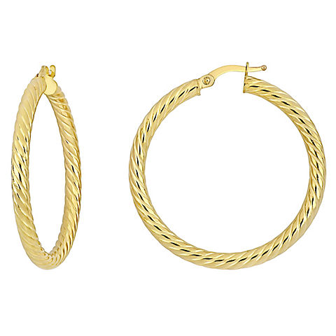 36mm Textured Twist Hoop Earrings in 14k Yellow Gold