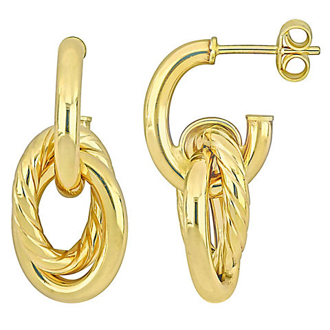 Oval Hoop Drop Earrings in 10k Yellow Gold