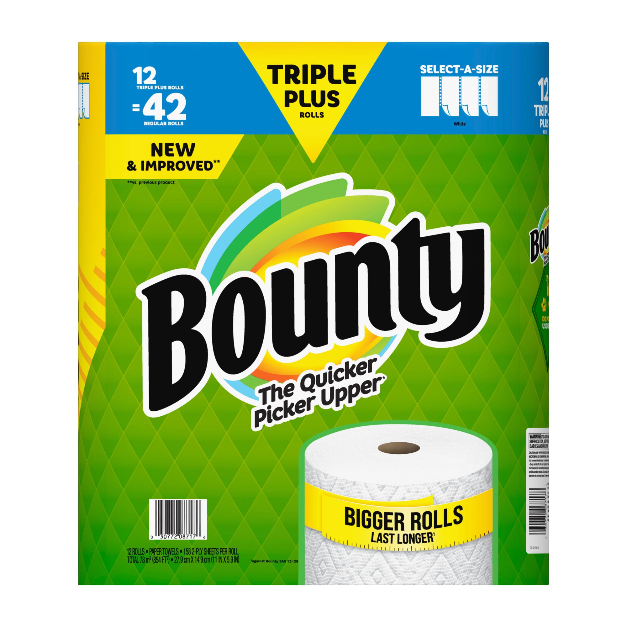 Bounty Quick Size Paper Towels, White, 8 Family Rolls = 20 Regular Rolls