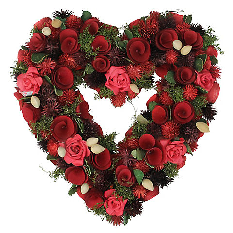 Northlight Red Wooden Rose and Botanicals Unlit Valentine's Day Wreath, 13.75"