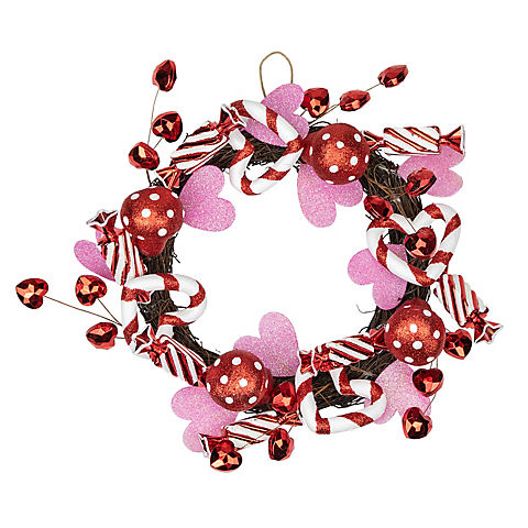Northlight Red and White Candies and Hearts Unlit Valentine's Day Wreath, 16"