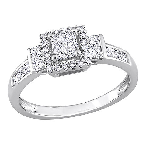 .75 ct. t.w. Diamond Princess-Cut Halo Engagement Ring in 14k White Gold