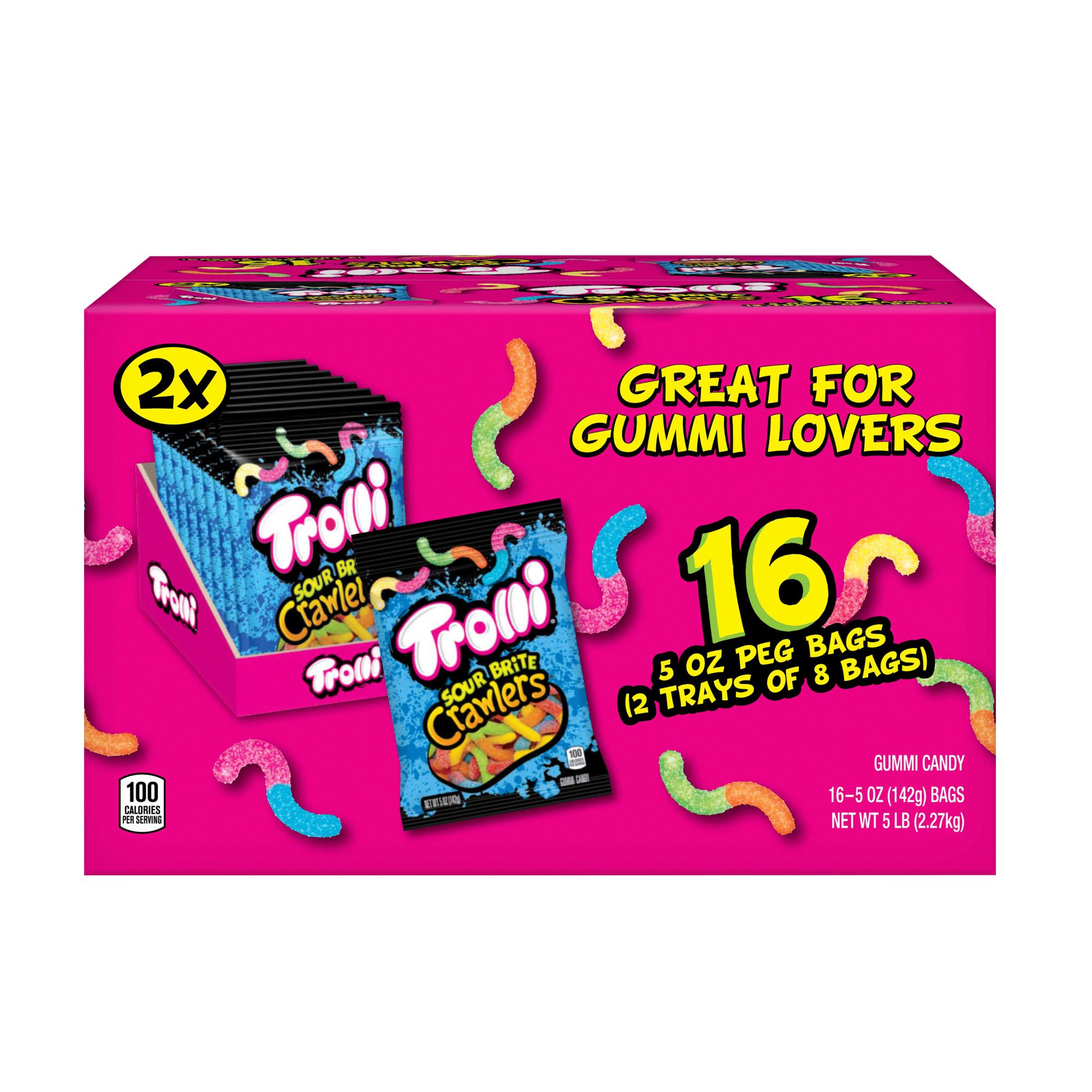 Trolli Sour Brite Crawlers Gummy Worms Candy, 16 pk./5 oz.