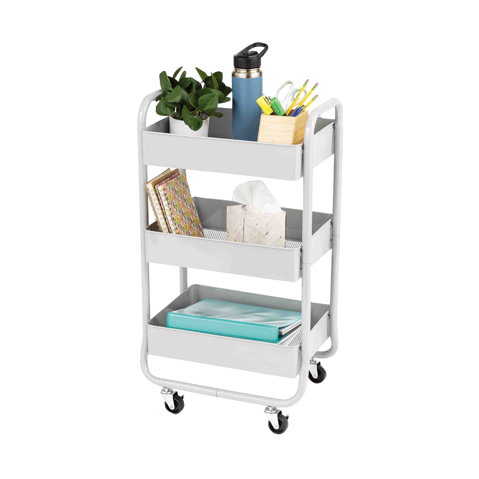 Pusdon 3-Tier Rolling Utility Cart, Metal Mesh Trolley Service Cart wi