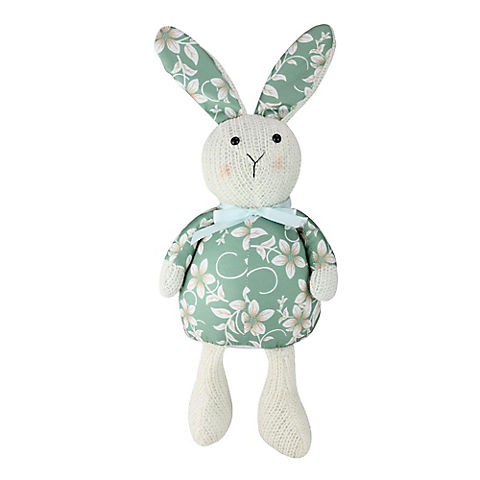 Northlight 17" Green and White Floral Easter Bunny Rabbit Spring Figure