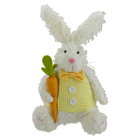 Northlight 14" Plush White Sitting Easter Bunny Rabbit Holding a Carrot Spring Figure