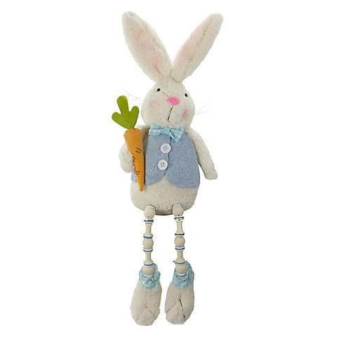 Northlight 22" Blue and White Boy Bunny Rabbit with Dangling Bead Legs Spring Figure