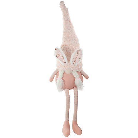 Northlight 32" White and Pink Sitting Easter Gnome with Bunny Ears and Dangling Legs