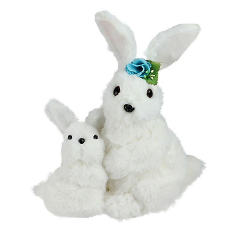 Northlight 10" White Plush Standing Mother and Baby Easter Bunny Rabbit Spring Figure