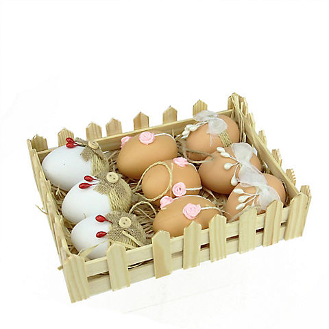 Northlight 2.25" White and Brown Easter Egg Ornaments, 9 pc.