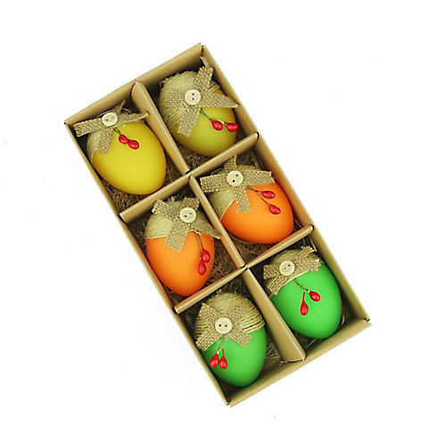 Northlight 2.25" Green and Yellow Burlap Spring Easter Egg Ornaments, 6 pc.