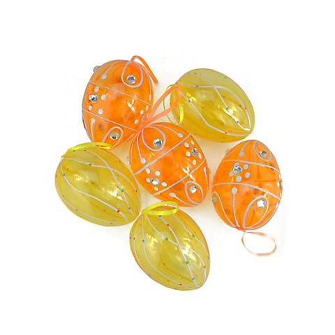 Northlight 3.25" Transparent Yellow and Orange Glitter Gem Spring Easter Egg Ornaments, 6 pc.
