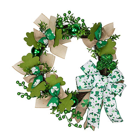 Northlight Burlap Bows and Shamrocks St. Patrick's Day Wreath, 24"
